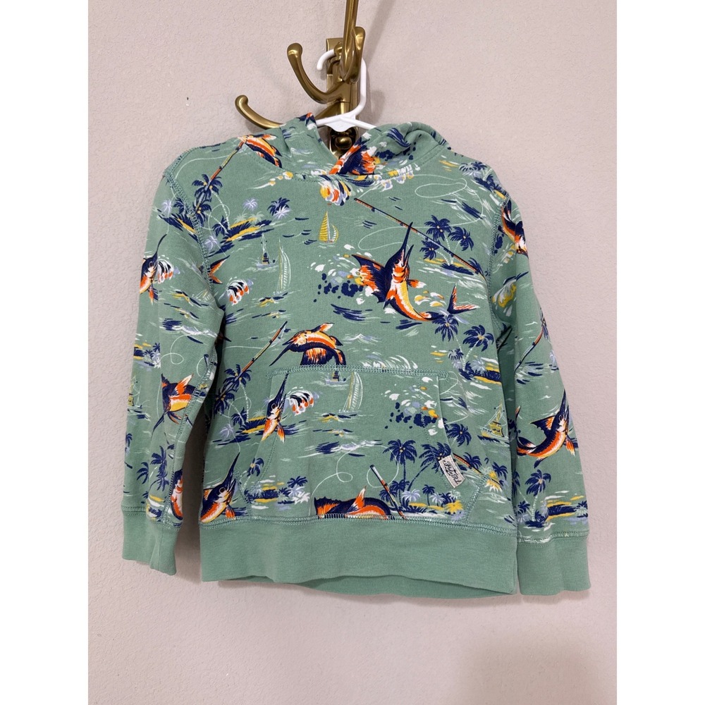Polo Ralph‎ Lauren Hoodie Boys 4T Green Marlin Tropical Fishing French Terry